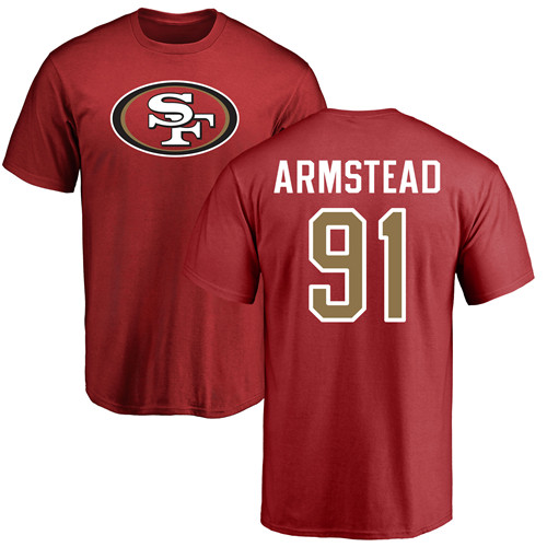 Men San Francisco 49ers Red Arik Armstead Name and Number Logo #91 NFL T Shirt->nfl t-shirts->Sports Accessory